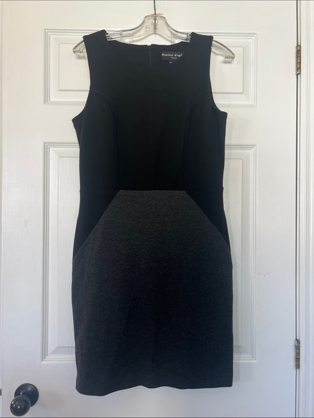 Bianca nygard Two-Tone Black & Charcoal Midi Sheath Dress